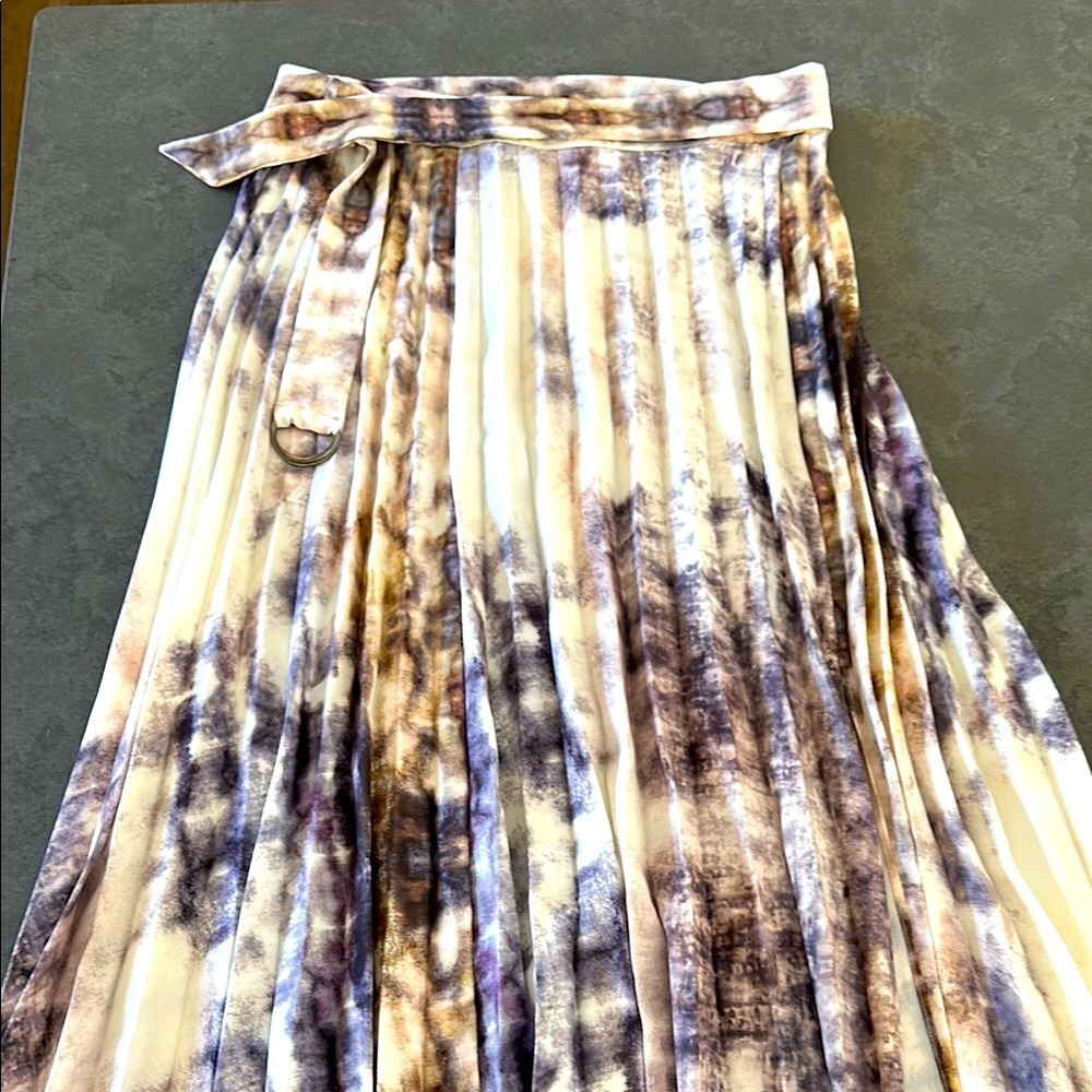Topshop Purple, Cream, and Beige Pleated Midi A-Line Skirt, Size 8